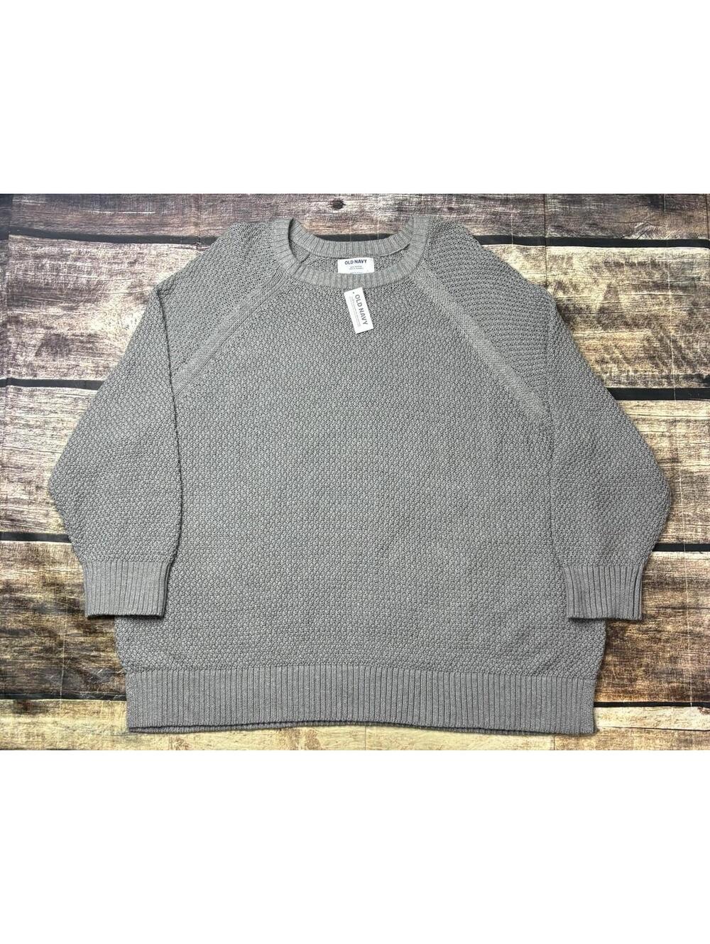 Old Navy Sweater Womens 2XL Petite Fisherman Knit Raglan Sleeve Gray Pullover